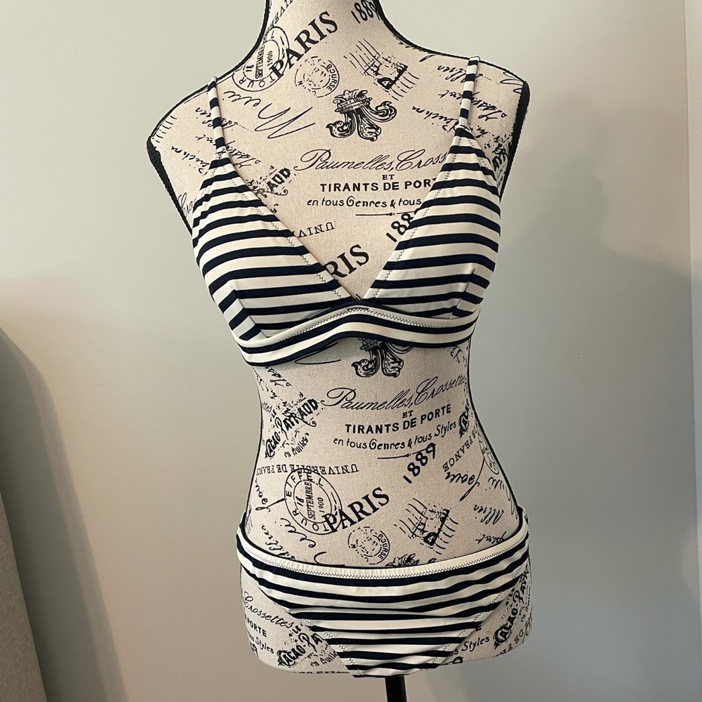 JCrew navy blue and white two-piece